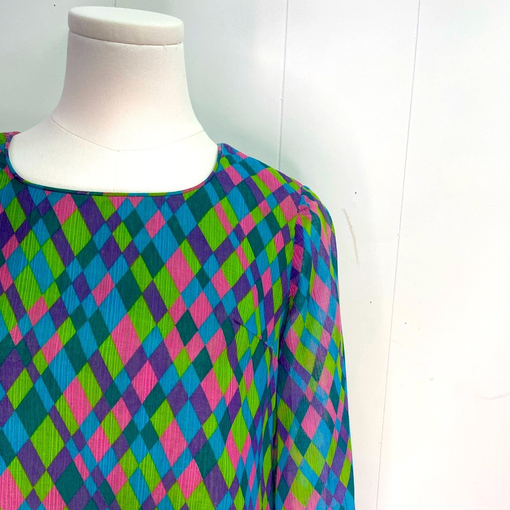 Vintage 1960’s MOD SQUAD harlequin, polychrome, Shift Dress, mini, party, yes!